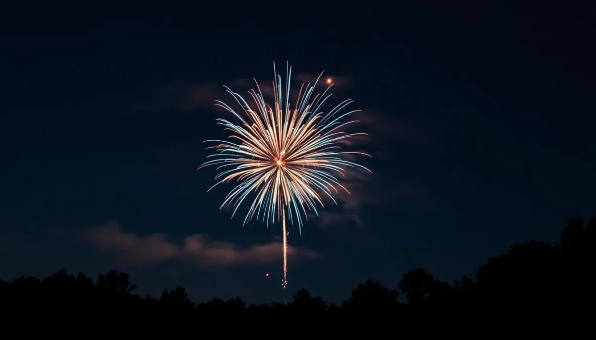 minimal fireworks display, night sky, single burst